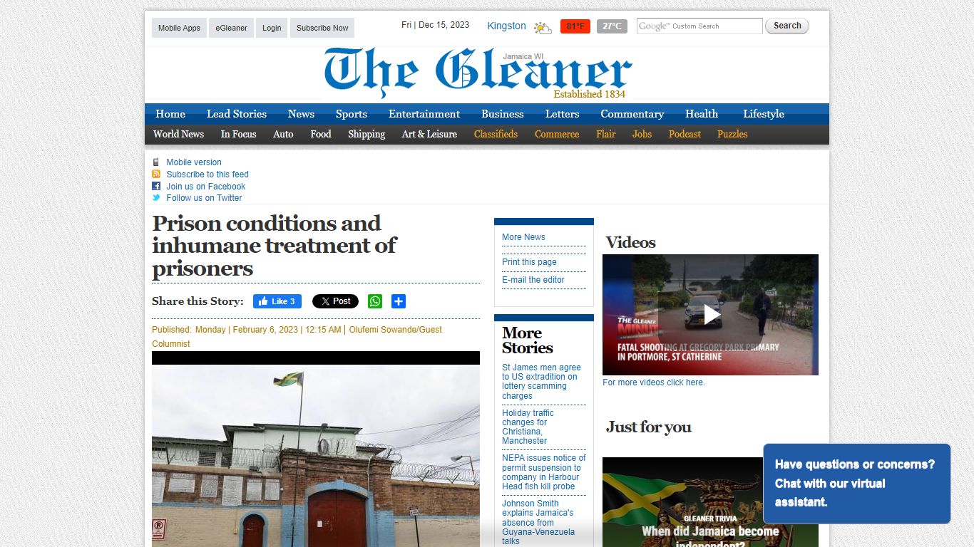 Prison conditions and inhumane treatment of prisoners | News | Jamaica ...